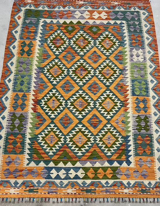 HANDKNOTTED WOOL BOHEMAIN AFGHAN KILIM RUG (146 x 200 cm)