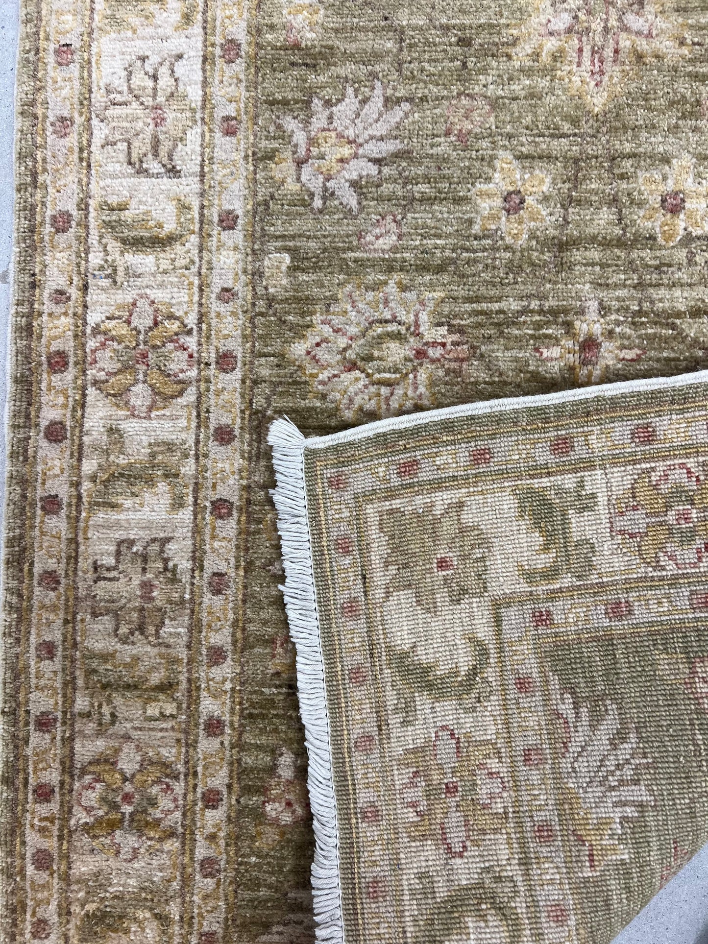 AFGHAN CHOBI WOOL HAND-KNOTTED GREEN OUSHAK PATTERN (83 x 121)