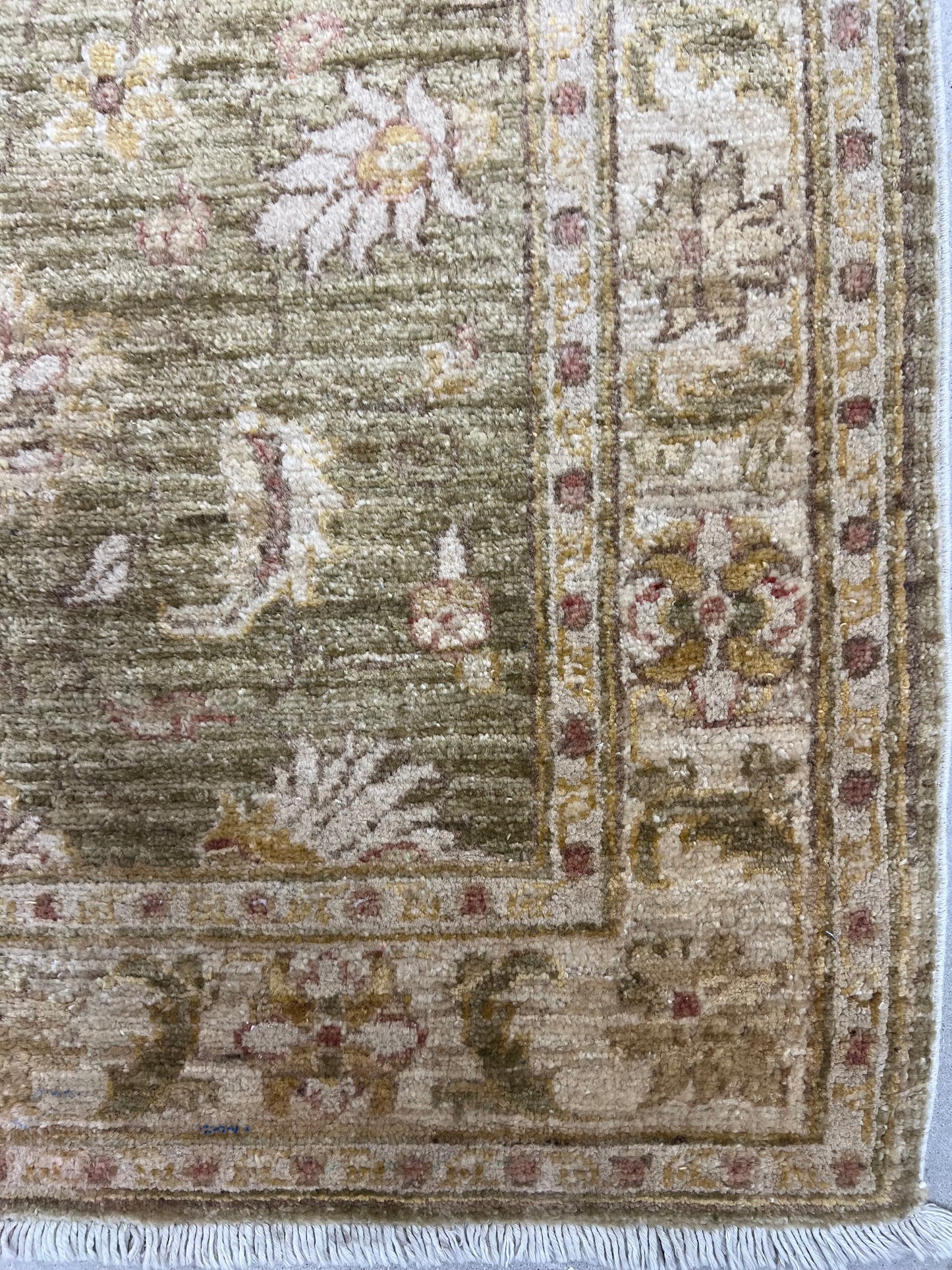 AFGHAN CHOBI WOOL HAND-KNOTTED GREEN OUSHAK PATTERN (83 x 121)