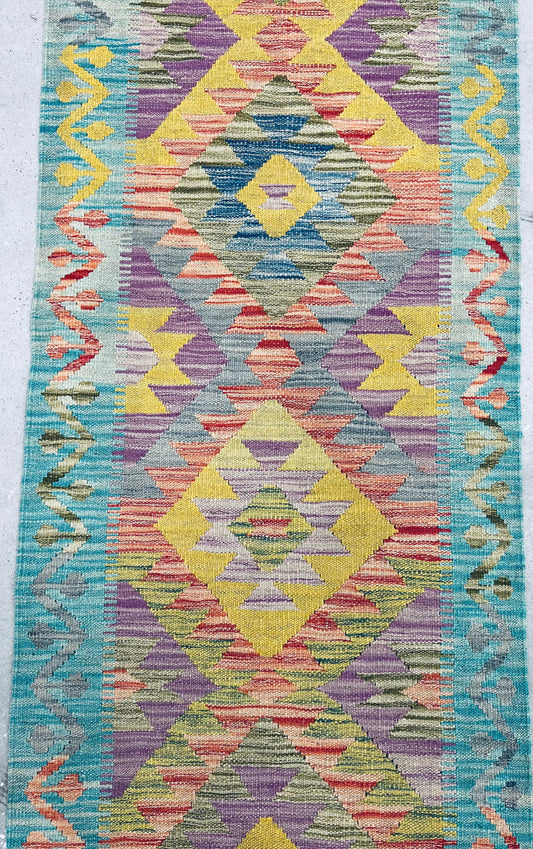 MULTICOLOUR AFGHAN BOHO KILIM RUNNER (65 X 200 cm)