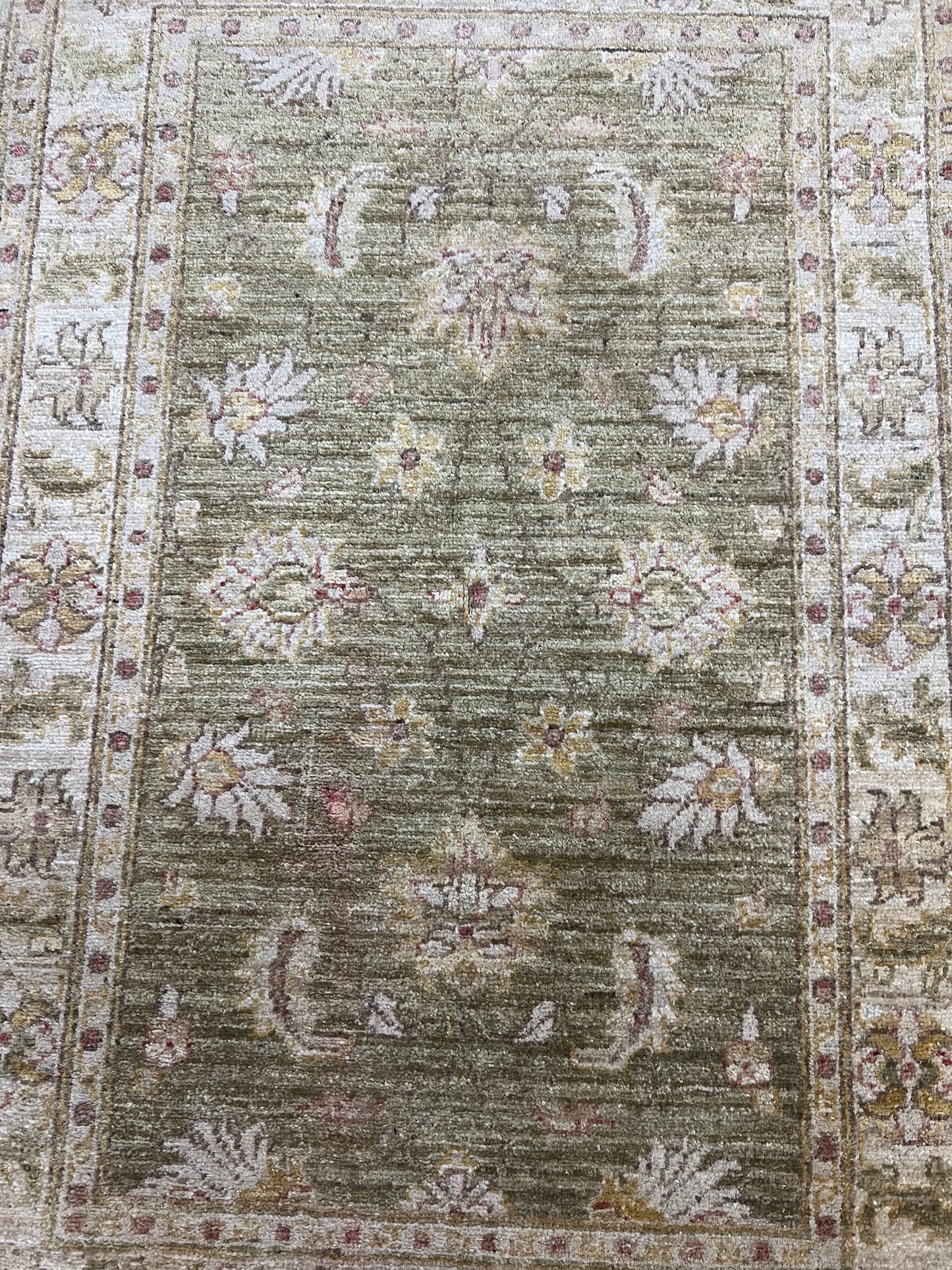 AFGHAN CHOBI WOOL HAND-KNOTTED GREEN OUSHAK PATTERN (83 x 121)