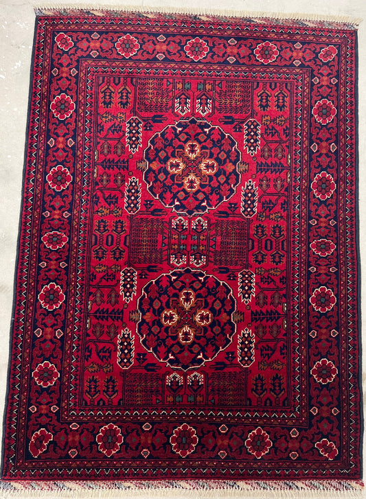 KHAL WOOL RED VINTAGE AFGHAN RUG (98cm x 158 cm)