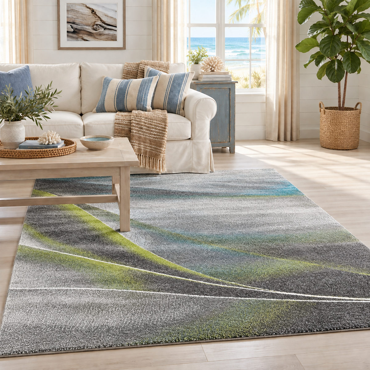 TIFFANY GREY & GREEN ABSTRACT RUG