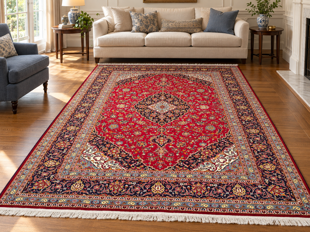 PERSIAN HANDKNOTTED KASHAN RUG (246 x 385 cm)