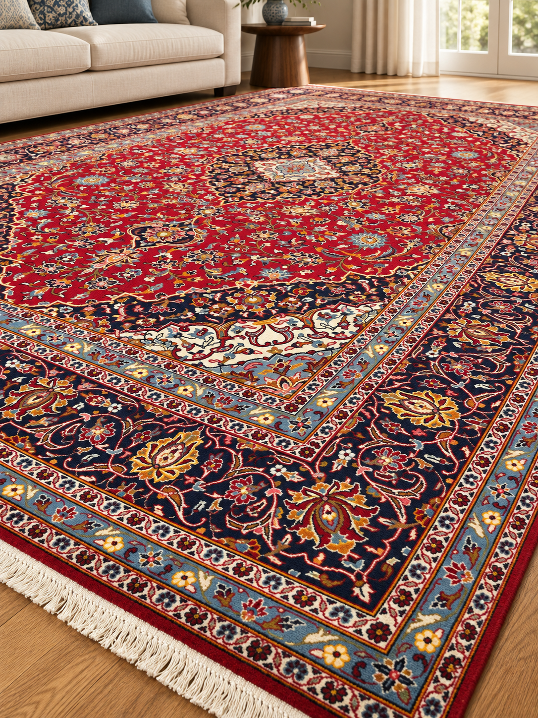 PERSIAN HANDKNOTTED KASHAN RUG (246 x 385 cm)