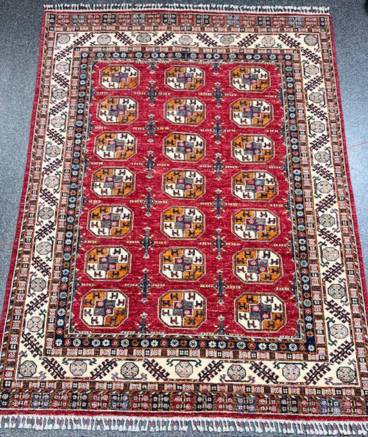 AFGHAN KAZAK HAND-KNOTTED PURE WOOL RUG (103 x 155)