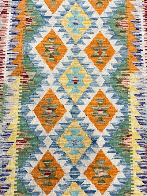 HANDWOVEN BOHO AFGHAN KILIM RUG WITH MULTICOLOR PATTERNS (100 x 151 cm)
